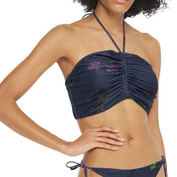 GANNI Ruched Floral Print Bikini Top Size 8 NWT - Picture 2 of 10
